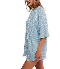 Free People All Love Stripe Print Front Pocket Scoop Neck Short Sleeve Tee