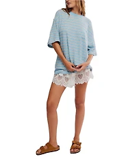 Free People All Love Stripe Print Front Pocket Scoop Neck Short Sleeve Tee