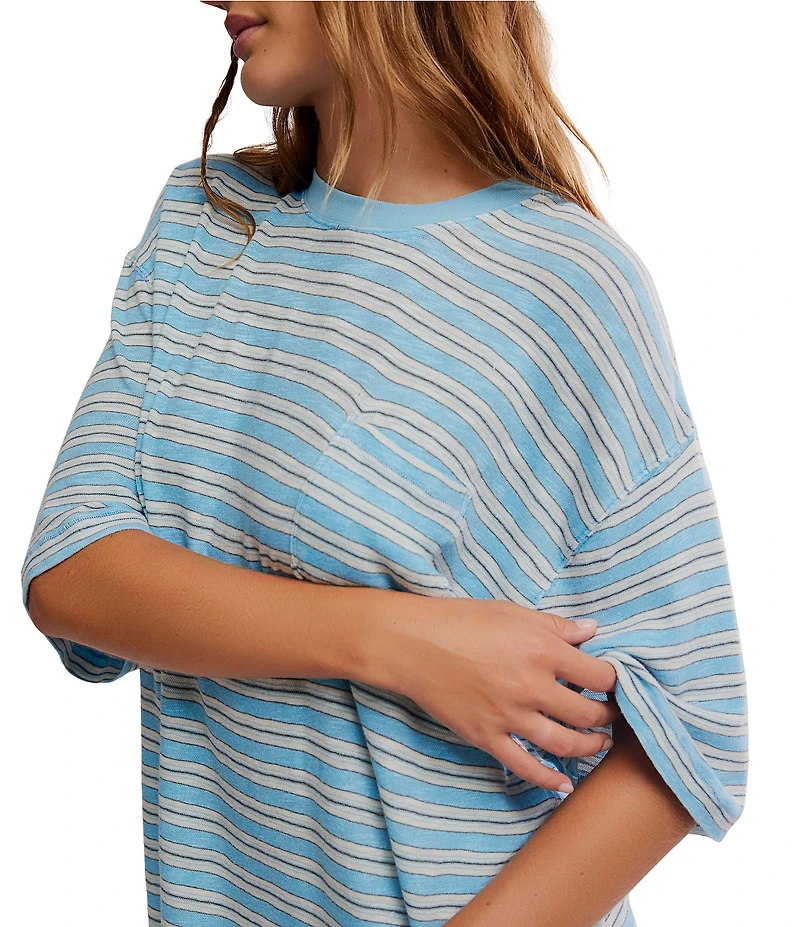 Free People All Love Stripe Print Front Pocket Scoop Neck Short Sleeve Tee