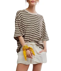 Free People All Love Stripe Print Front Pocket Scoop Neck Short Sleeve Tee