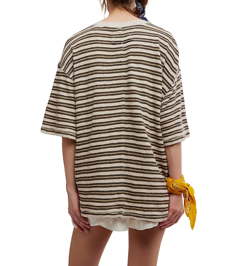 Free People All Love Stripe Print Front Pocket Scoop Neck Short Sleeve Tee