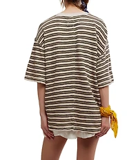 Free People All Love Stripe Print Front Pocket Scoop Neck Short Sleeve Tee
