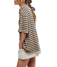 Free People All Love Stripe Print Front Pocket Scoop Neck Short Sleeve Tee