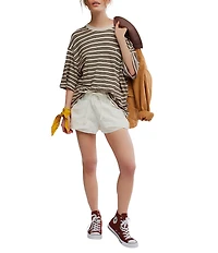 Free People All Love Stripe Print Front Pocket Scoop Neck Short Sleeve Tee