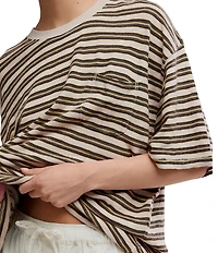 Free People All Love Stripe Print Front Pocket Scoop Neck Short Sleeve Tee