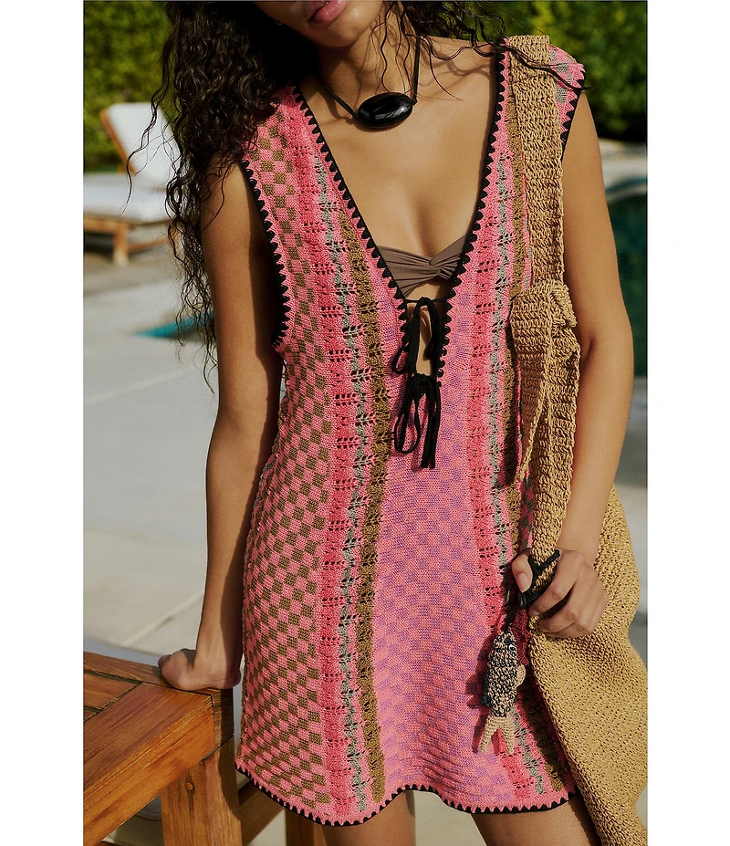 Free People Amalfi Twist V-Neck Sleeveless Knit Shift Mini Dress