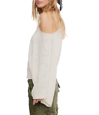 Free People Amber Breeze Off-the-Shoulder Long Sleeve Linen-Blend Sweater