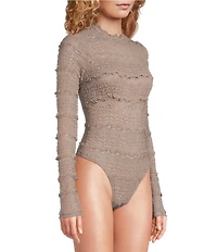 Free People Angelina Semi Sheer Textured Mock Neck Long Sleeve Bodysuit
