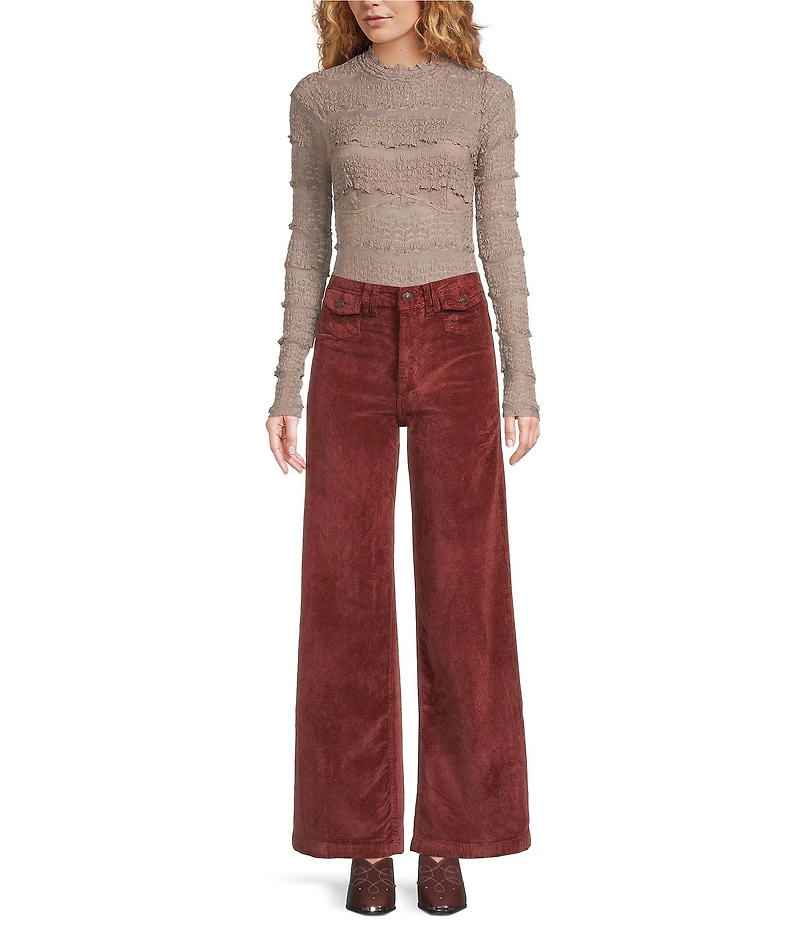 Free People Angelina Semi Sheer Textured Mock Neck Long Sleeve Bodysuit