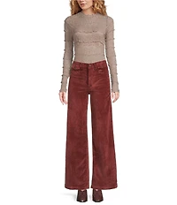 Free People Angelina Semi Sheer Textured Mock Neck Long Sleeve Bodysuit