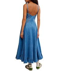 Free People Another Season Sweetheart Neck Sleeveless A-Line Denim Midi Dress