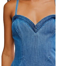 Free People Another Season Sweetheart Neck Sleeveless A-Line Denim Midi Dress