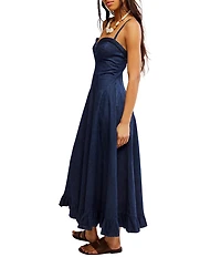 Free People Another Season Sweetheart Neck Sleeveless A-Line Denim Midi Dress