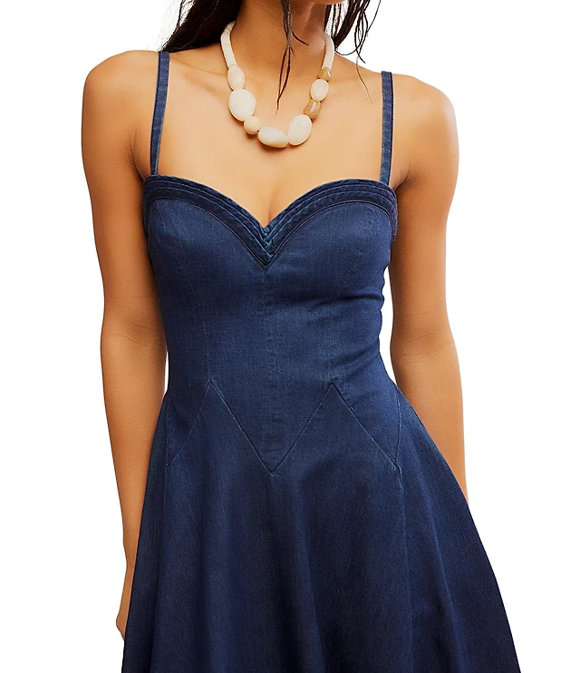 dillards denim dress Evolutionary Midi Set Option:Dress & 2 Clips ED-058 Sevevn Women's Basic Cami Dark Denim