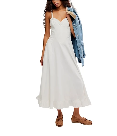Free People Another Season Sweetheart Neck Sleeveless A-Line Midi Dress