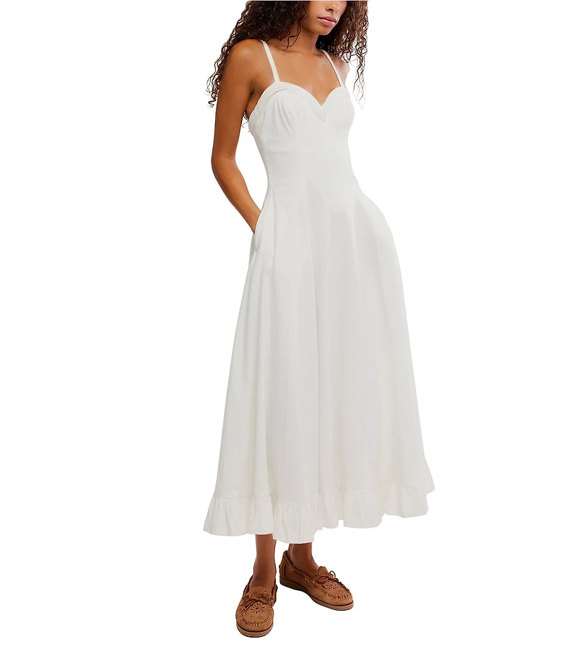 Free People Another Season Sweetheart Neck Sleeveless A-Line Midi Dress