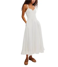 Free People Another Season Sweetheart Neck Sleeveless A-Line Midi Dress