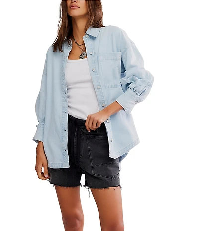 Free People Ashley Denim Oversized Button Front Shirt
