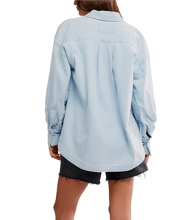Free People Ashley Denim Oversized Button Front Shirt