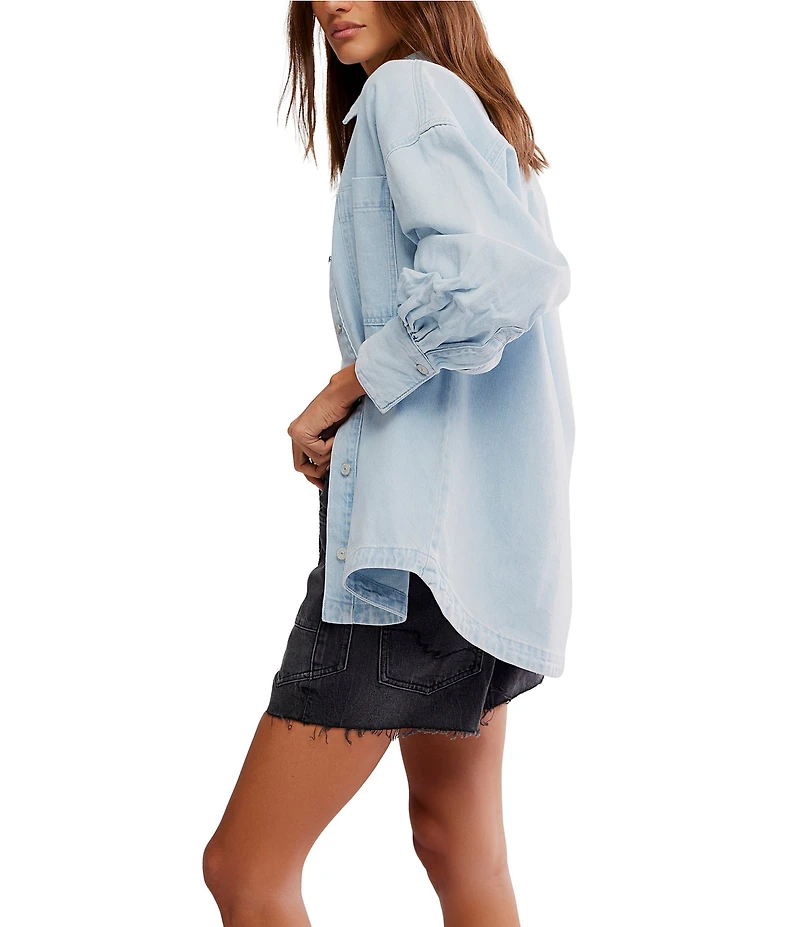 Free People Ashley Denim Oversized Button Front Shirt