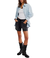 Free People Ashley Denim Oversized Button Front Shirt