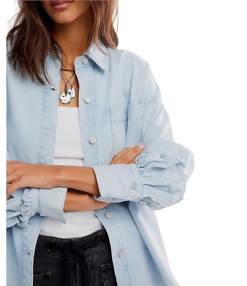 Free People Ashley Denim Oversized Button Front Shirt