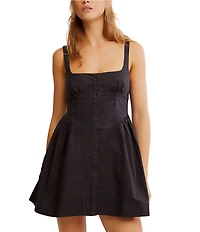 Free People Astrid Oxford Square Neck Sleeveless Mini Dress