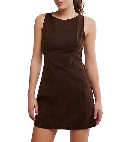 Free People Atlas Suede Boat Neck Sleeveless Back Cut-Out Mini Dress