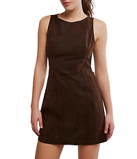 Free People Atlas Suede Boat Neck Sleeveless Back Cut-Out Mini Dress