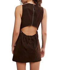 Free People Atlas Suede Boat Neck Sleeveless Back Cut-Out Mini Dress