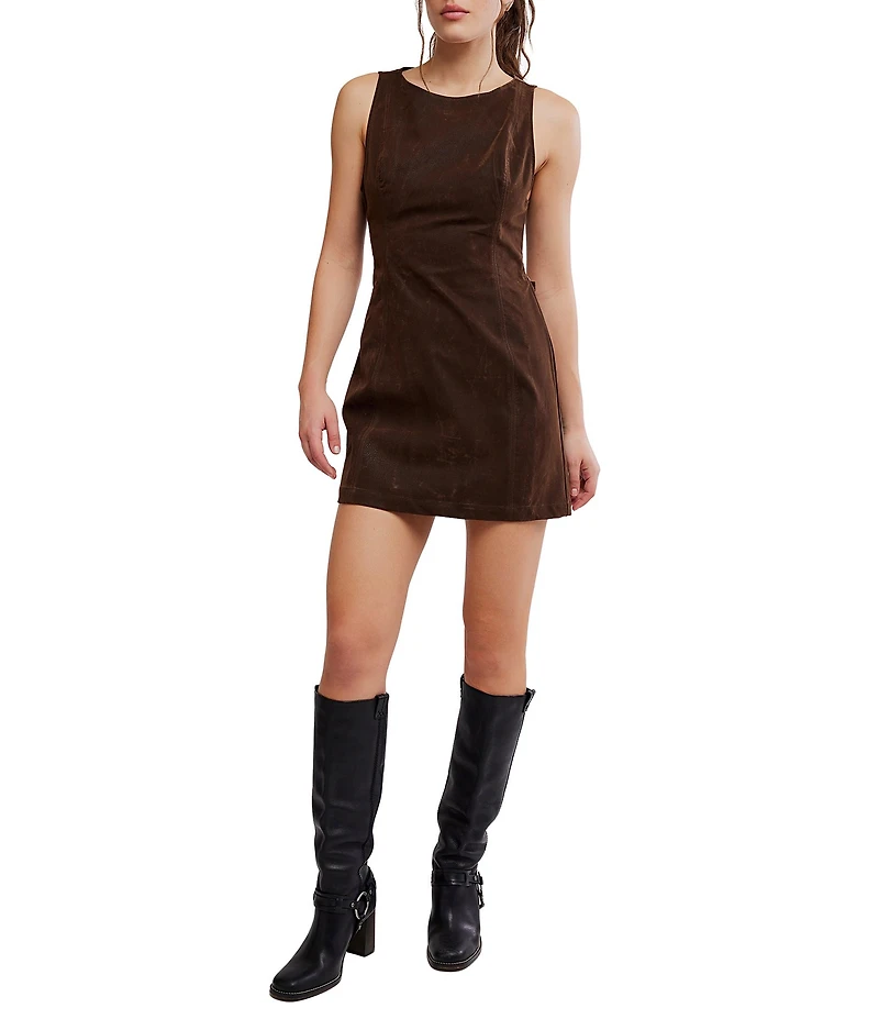 Free People Atlas Suede Boat Neck Sleeveless Back Cut-Out Mini Dress