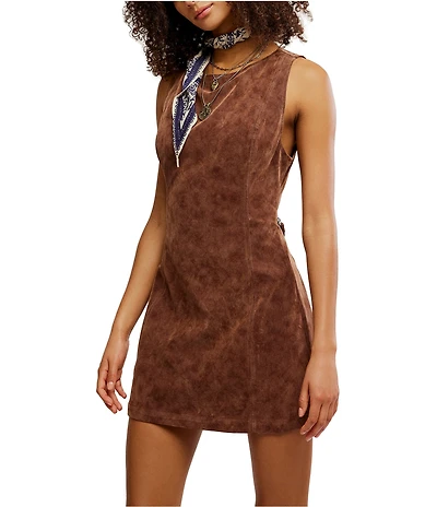 Free People Atlas Vegan Suede Crew Neck Sleeveless Back Cut-Out Mini Dress