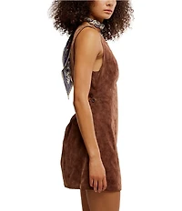 Free People Atlas Vegan Suede Crew Neck Sleeveless Back Cut-Out Mini Dress