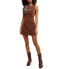 Free People Atlas Vegan Suede Crew Neck Sleeveless Back Cut-Out Mini Dress