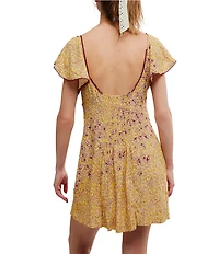 Free People Backroads Floral Print V-Neck Short Sleeve A-Line Mini Dress