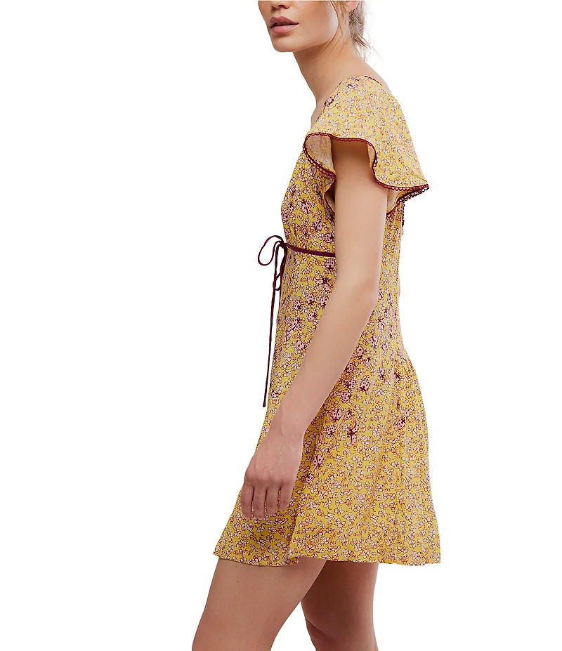 Free People Backroads Floral Print V-Neck Short Sleeve A-Line Mini Dress