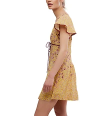 Free People Backroads Floral Print V-Neck Short Sleeve A-Line Mini Dress