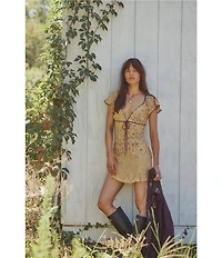 Free People Backroads Floral Print V-Neck Short Sleeve A-Line Mini Dress