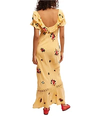 Free People Bali - Santa Cruz Floral Printed Scoop Neck Short Sleeve Maxi Dress