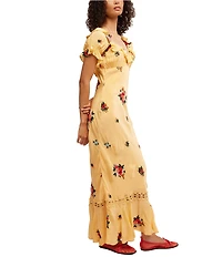 Free People Bali - Santa Cruz Floral Printed Scoop Neck Short Sleeve Maxi Dress