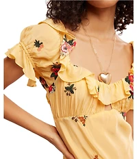 Free People Bali - Santa Cruz Floral Printed Scoop Neck Short Sleeve Maxi Dress