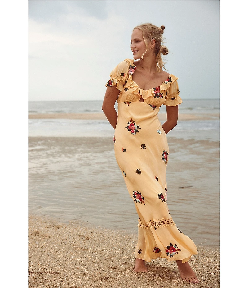Free People Bali - Santa Cruz Floral Printed Scoop Neck Short Sleeve Maxi Dress