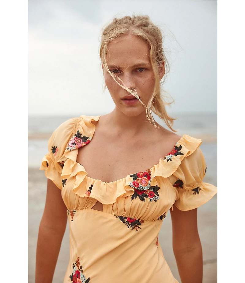 Free People Bali - Santa Cruz Floral Printed Scoop Neck Short Sleeve Maxi Dress