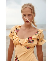 Free People Bali - Santa Cruz Floral Printed Scoop Neck Short Sleeve Maxi Dress