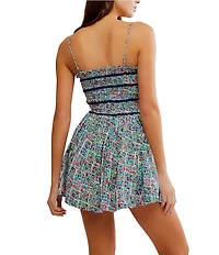 Free People Bali Checked Out Printed Smocked Square Neck Sleeveless Romper