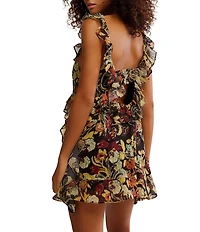 Free People Bali Flora Print Scoop Neck Sleeveless Ruffle Mini Dress