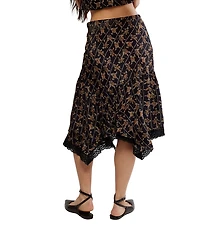 Free People Bali Sweet Escape Coordinating Floral Print Crochet Lace Hem Skirt