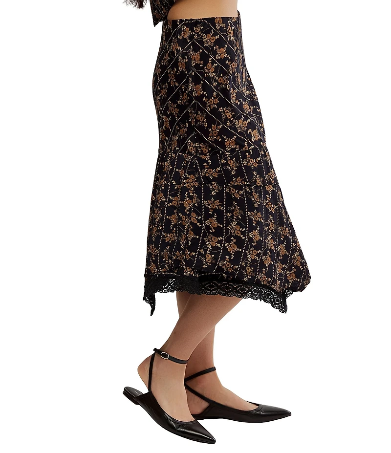 Free People Bali Sweet Escape Coordinating Floral Print Crochet Lace Hem Skirt