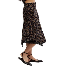 Free People Bali Sweet Escape Coordinating Floral Print Crochet Lace Hem Skirt