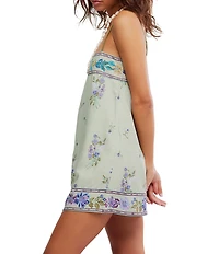Free People Bali Take Me With You Embroidered Square Neck Sleeveless Mini Shift Dress